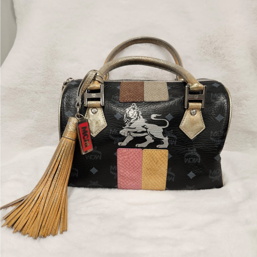 Mcm Visetos Princess Lion Boston Bag